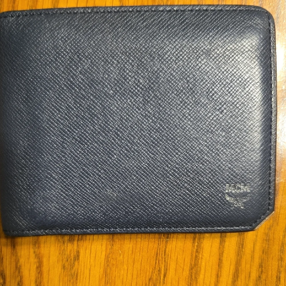 MCM Navy Blue Leather Bifold Mens Wallet